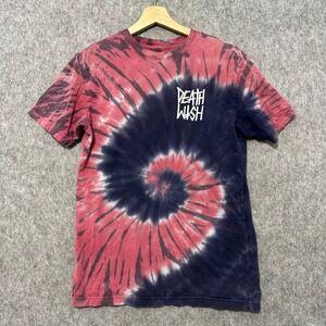 Death Wish Tie Dye T Shirt Red Navy Blue Spiral Logo Short Sleeve Men's‎ Small